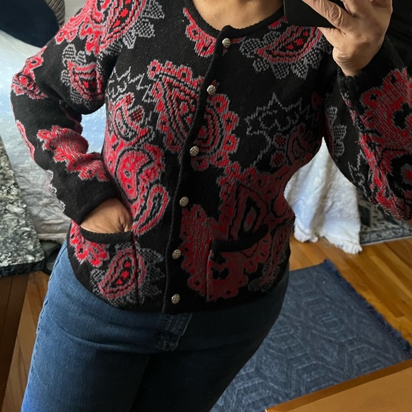 Vintage Black and Red Paisley Button Front Sweater Size S - Picture 8 of 8